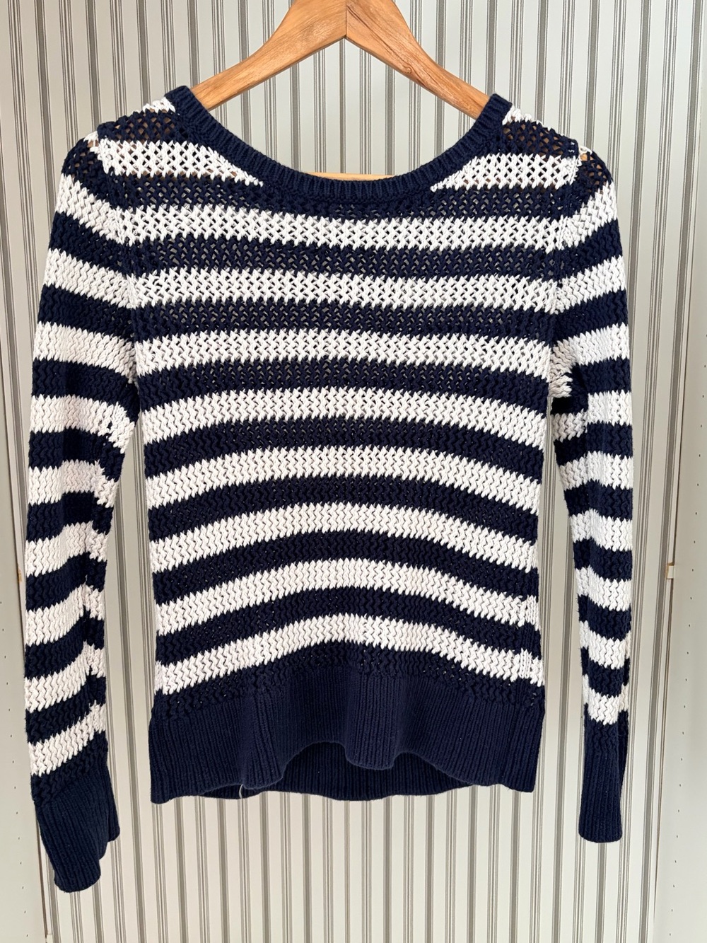 GAP Navy and White Striped Crewneck Sweater